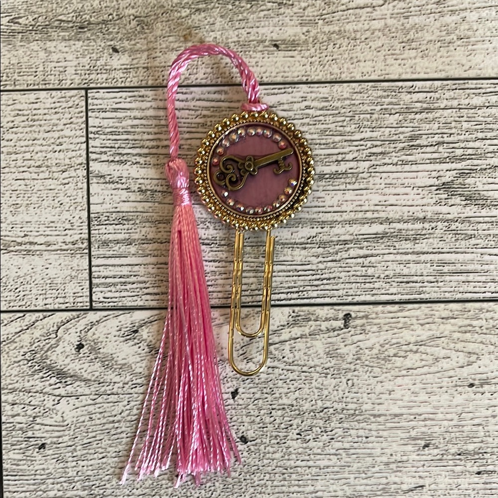 Pink and Gold Key Bookmark with Tassel
